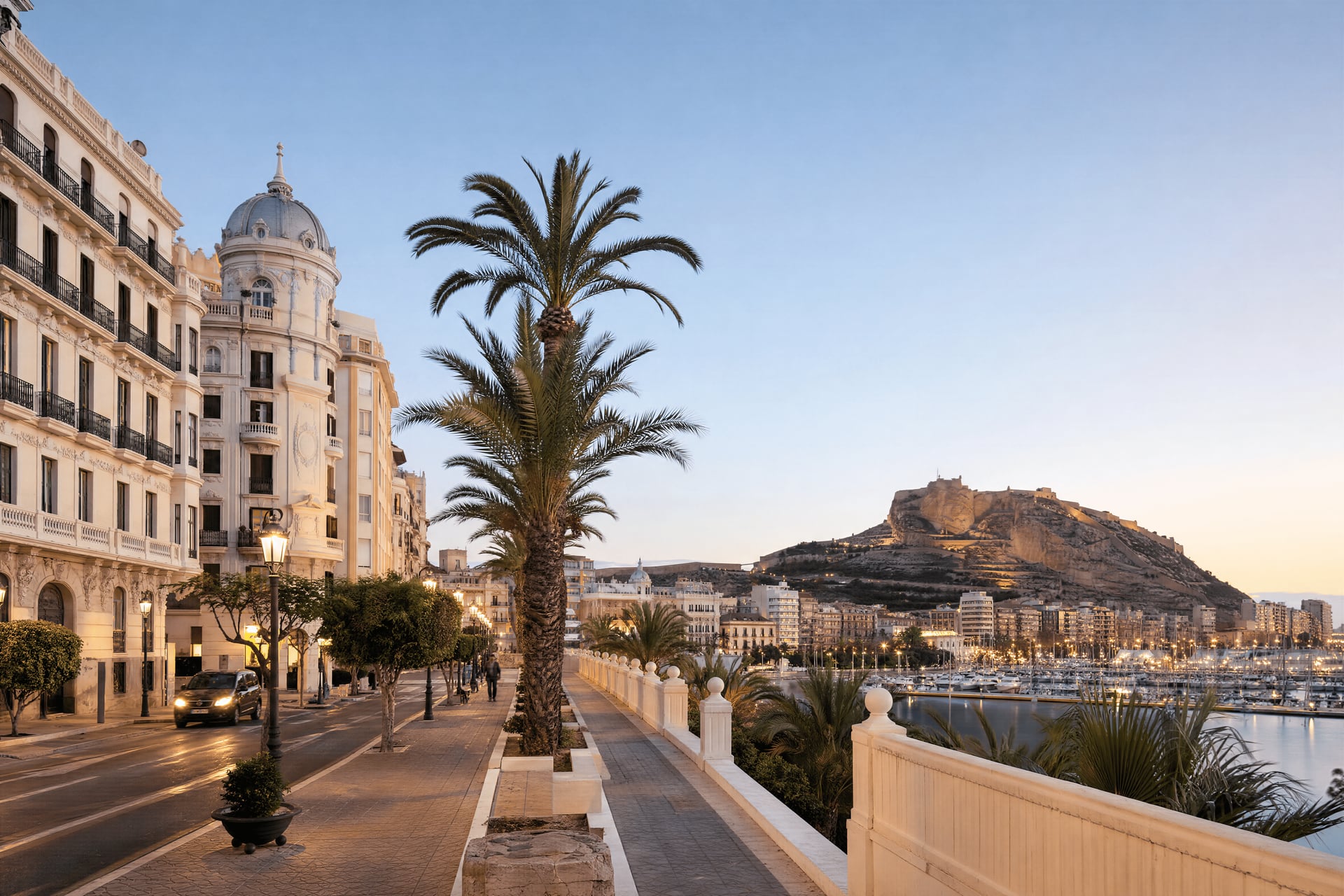 Alicante street near the Costa Blanca at evening